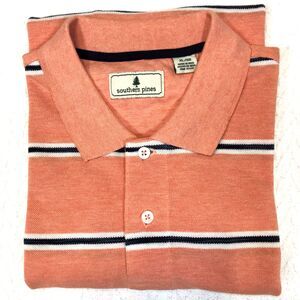 Southern Pines Mens Size XL Polo Shirt Pique Knit Short Sleeve Orange Stripe